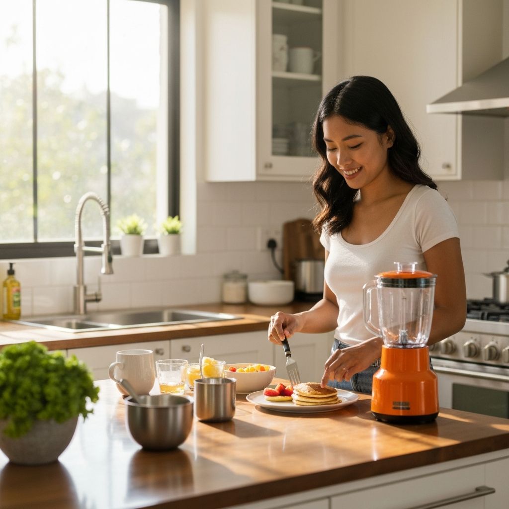 Rutina matutina con preparación de desayuno
